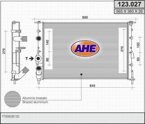 AHE 123.027 - Radiatore, Raffreddamento motore www.autoricambit.com