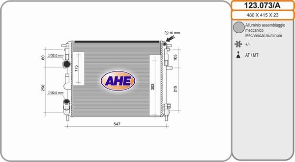 AHE 123.073/A - Radiatore, Raffreddamento motore www.autoricambit.com