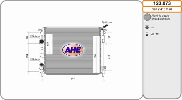 AHE 123.073 - Radiatore, Raffreddamento motore www.autoricambit.com