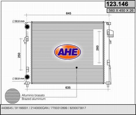 AHE 123.146 - Radiatore, Raffreddamento motore www.autoricambit.com