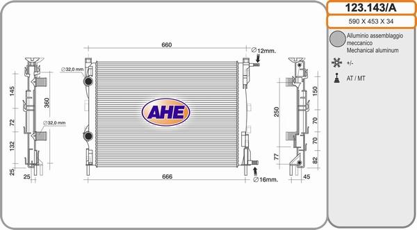 AHE 123.143/A - Radiatore, Raffreddamento motore www.autoricambit.com