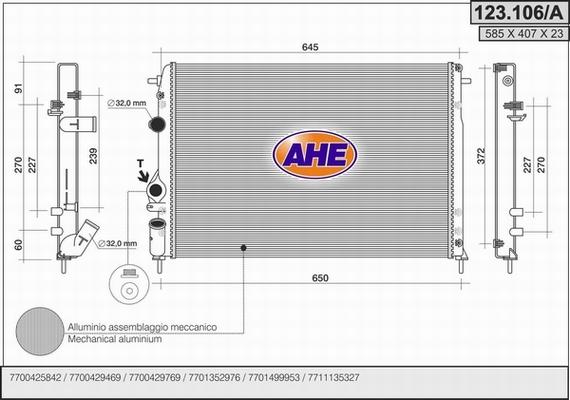 AHE 123.106/A - Radiatore, Raffreddamento motore www.autoricambit.com