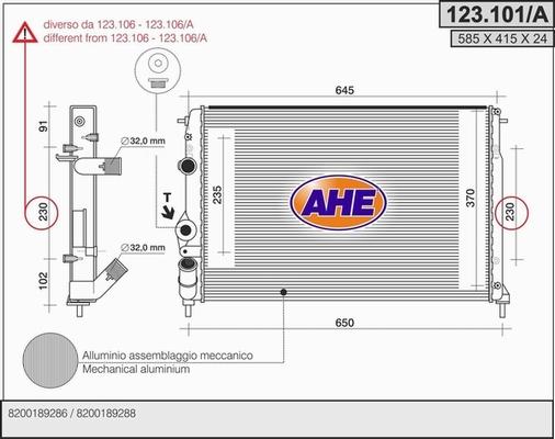 AHE 123.101/A - Radiatore, Raffreddamento motore www.autoricambit.com