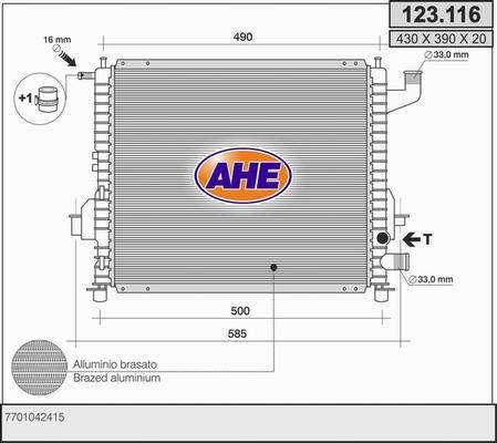 AHE 123.116 - Radiatore, Raffreddamento motore www.autoricambit.com