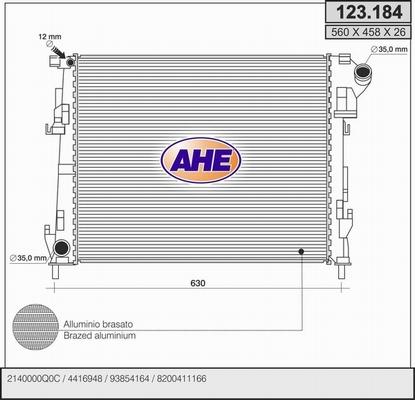 AHE 123.184 - Radiatore, Raffreddamento motore www.autoricambit.com