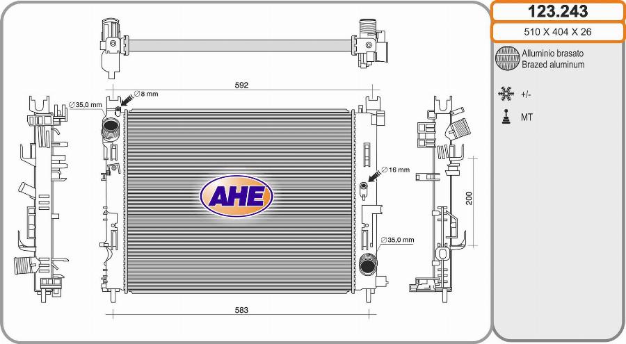 AHE 123.243 - Radiatore, Raffreddamento motore www.autoricambit.com