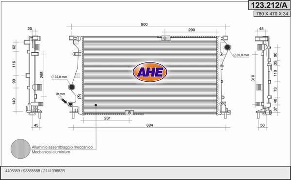 AHE 123.212/A - Radiatore, Raffreddamento motore www.autoricambit.com