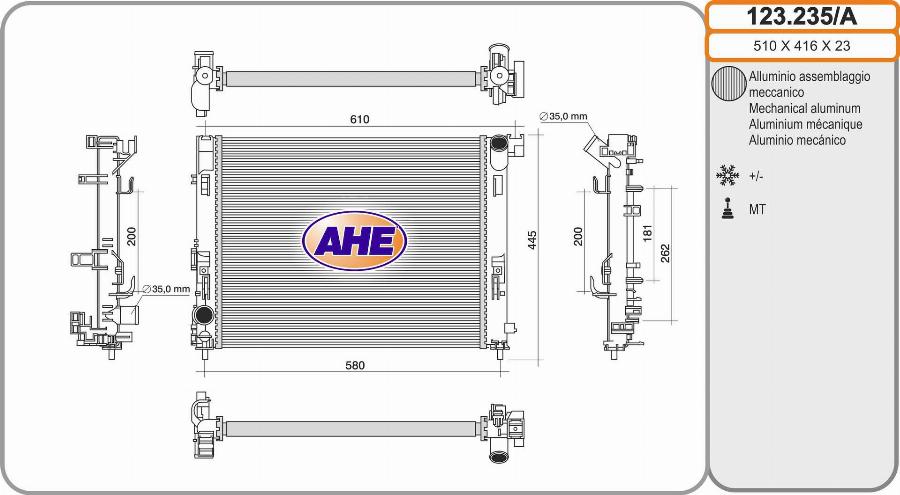 AHE 123.235/A - Radiatore, Raffreddamento motore www.autoricambit.com