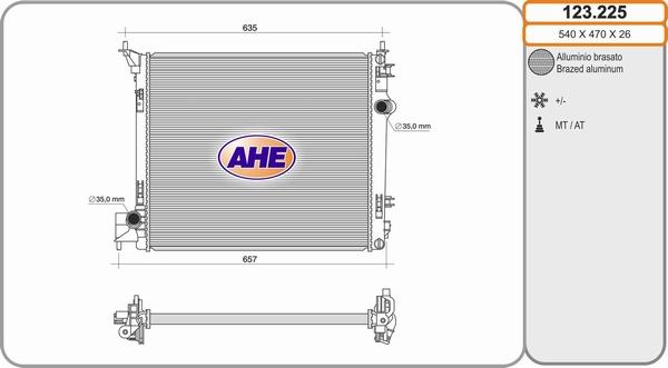 AHE 123.225 - Radiatore, Raffreddamento motore www.autoricambit.com