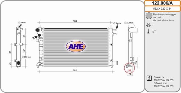 AHE 122.006/A - Radiatore, Raffreddamento motore www.autoricambit.com