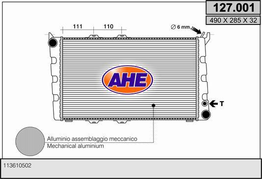 AHE 127.001 - Radiatore, Raffreddamento motore www.autoricambit.com