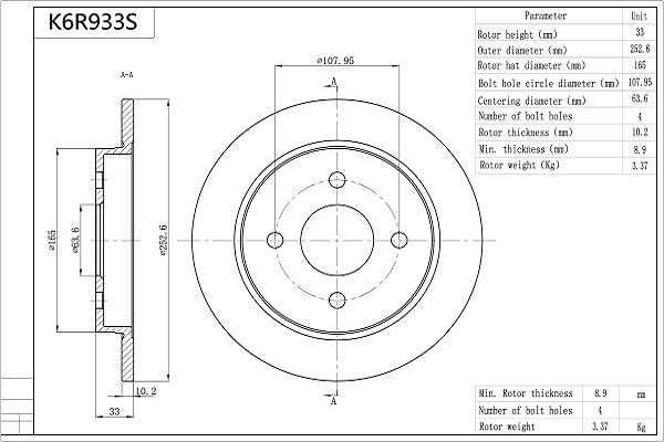 Aisin K6R933S - Discofreno www.autoricambit.com