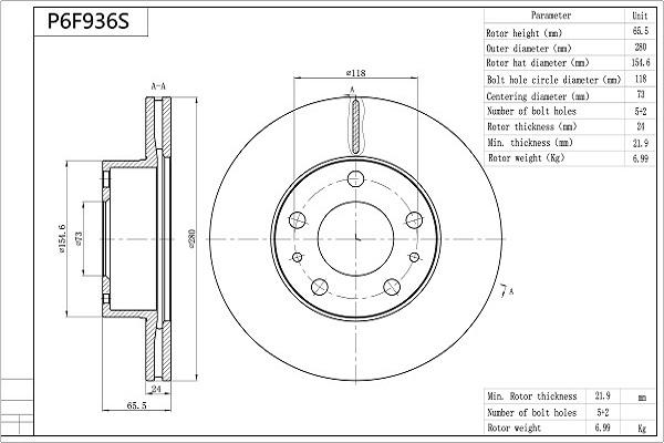 Aisin P6F936S - Discofreno www.autoricambit.com