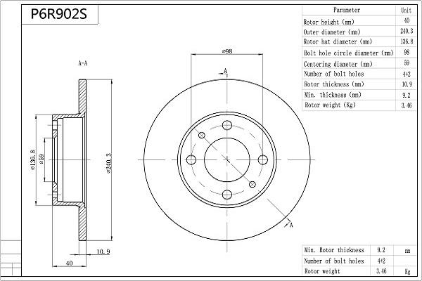 Aisin P6R902S - Discofreno www.autoricambit.com