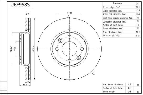 Aisin U6F958S - Discofreno www.autoricambit.com