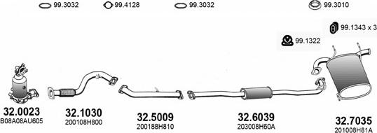 ASSO ART3505 - Impianto gas scarico www.autoricambit.com