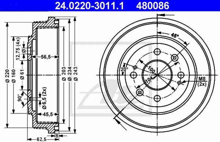 ATE 480086 - Tamburo freno www.autoricambit.com