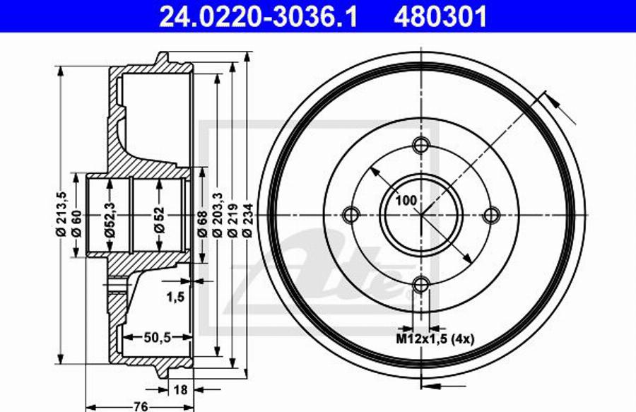 ATE 480301 - Tamburo freno www.autoricambit.com