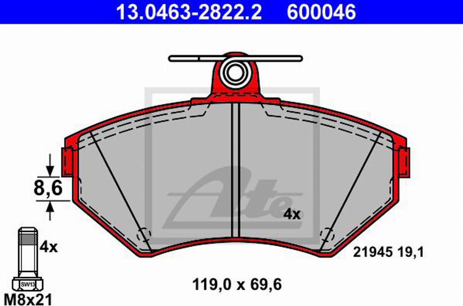 ATE 600046 - Kit pastiglie freno, Freno a disco www.autoricambit.com