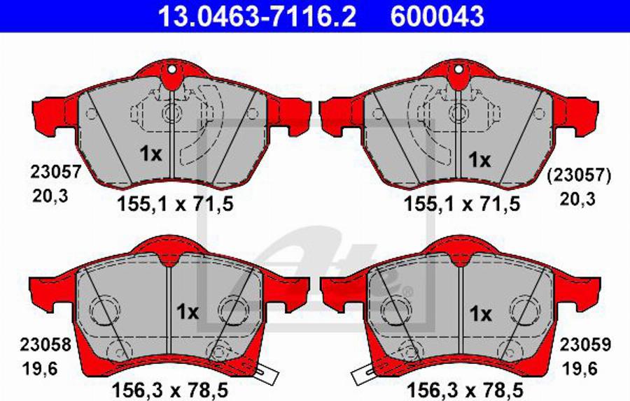 ATE 600043 - Kit pastiglie freno, Freno a disco www.autoricambit.com