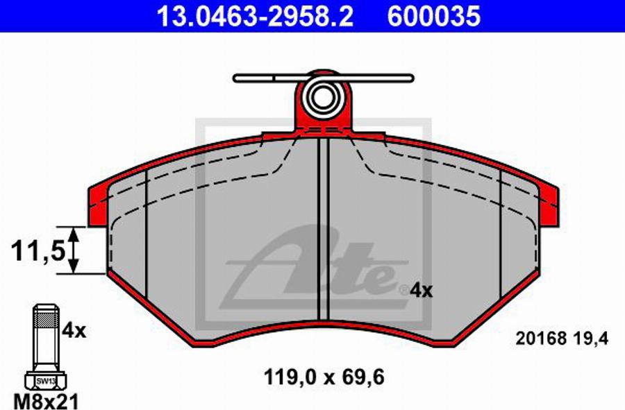 ATE 600035 - Kit pastiglie freno, Freno a disco www.autoricambit.com