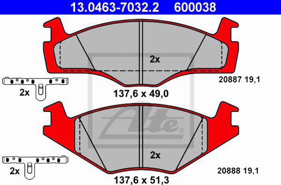 ATE 600038 - Kit pastiglie freno, Freno a disco www.autoricambit.com