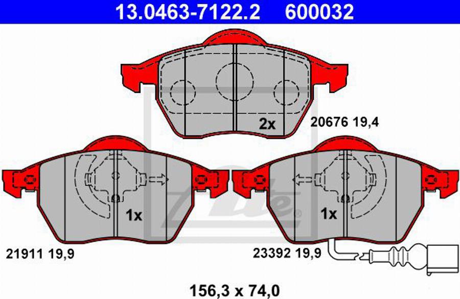 ATE 600032 - Kit pastiglie freno, Freno a disco www.autoricambit.com