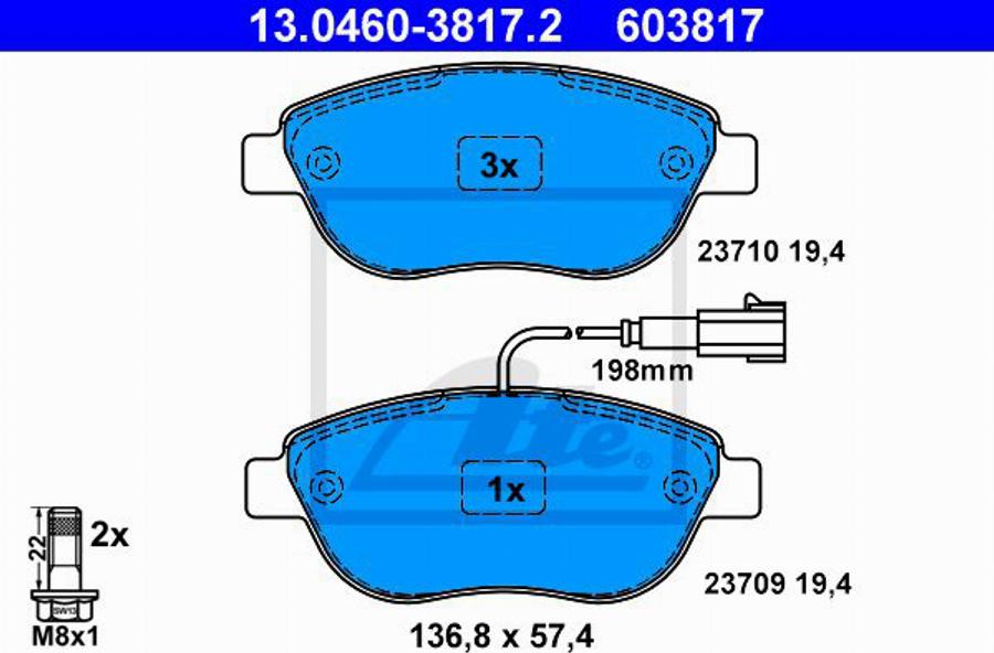 ATE 603817 - Kit pastiglie freno, Freno a disco www.autoricambit.com