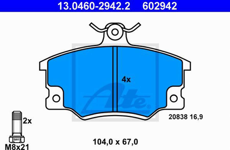 ATE 602942 - Kit pastiglie freno, Freno a disco www.autoricambit.com