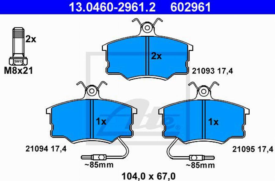 ATE 602961 - Kit pastiglie freno, Freno a disco www.autoricambit.com