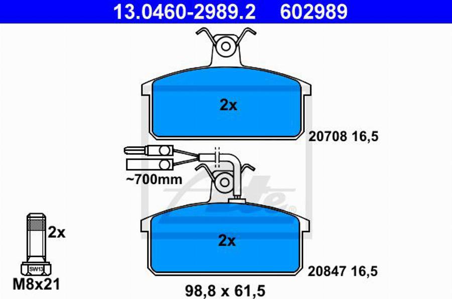 ATE 602989 - Kit pastiglie freno, Freno a disco www.autoricambit.com