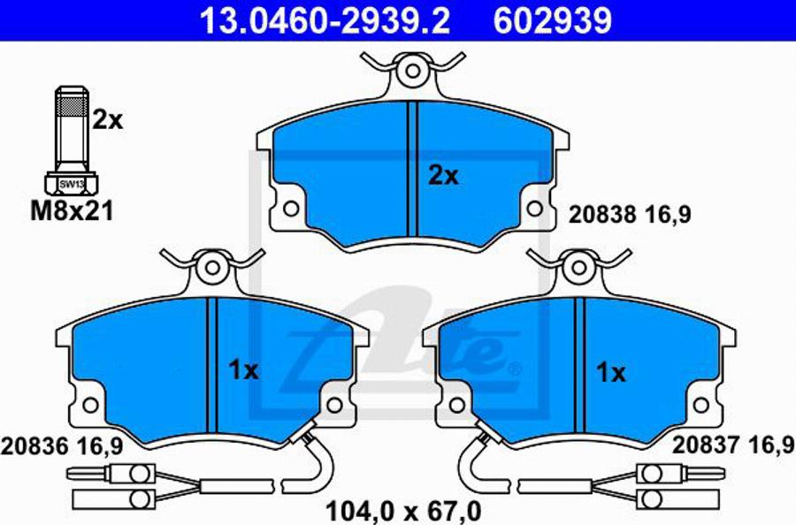 ATE 602939 - Kit pastiglie freno, Freno a disco www.autoricambit.com