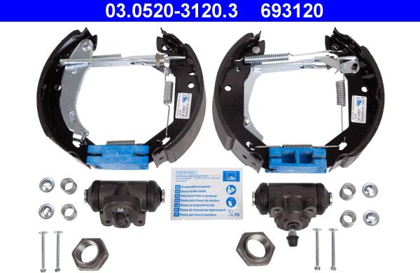 ATE 03.0520-3120.3 - Kit freno, freni a tamburo www.autoricambit.com