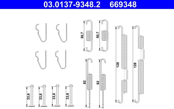 ATE 03.0137-9348.2 - Kit accessori, Ganasce freno stazionamento www.autoricambit.com