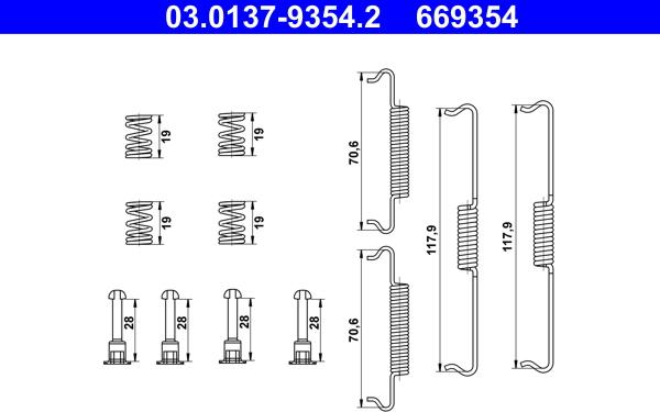 ATE 03.0137-9354.2 - Kit accessori, Ganasce freno stazionamento www.autoricambit.com