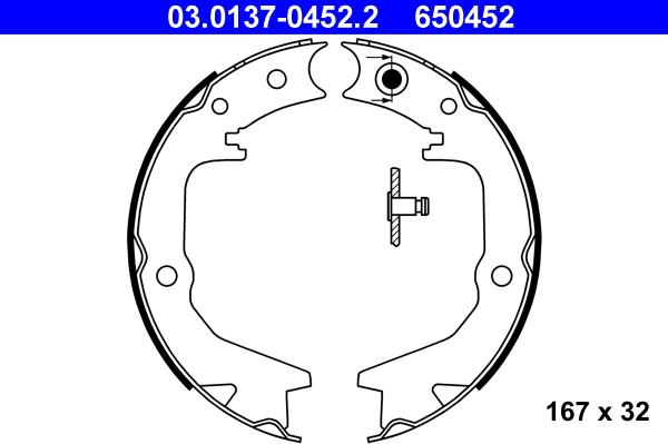 ATE 03.0137-0452.2 - Kit ganasce, Freno stazionamento www.autoricambit.com