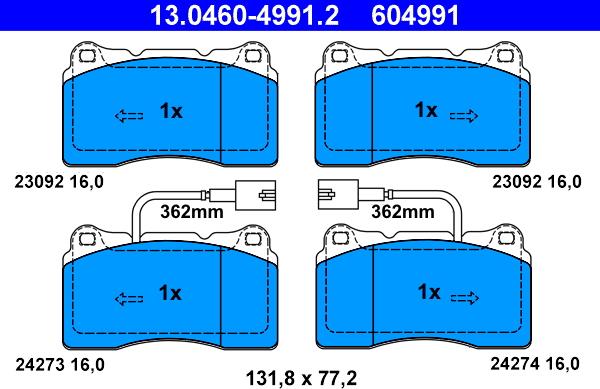 ATE 13.0460-4991.2 - Kit pastiglie freno, Freno a disco www.autoricambit.com