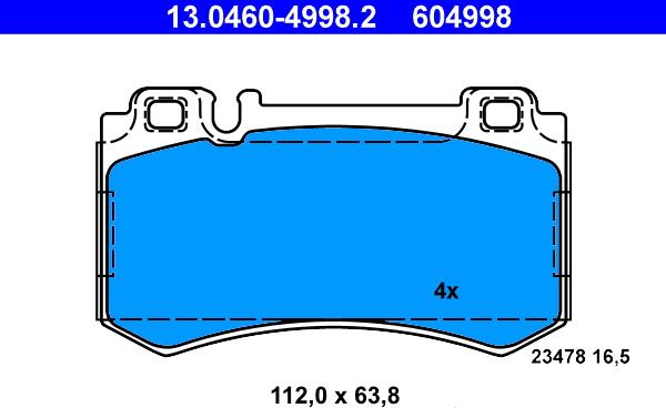 ATE 13.0460-4998.2 - Kit pastiglie freno, Freno a disco www.autoricambit.com