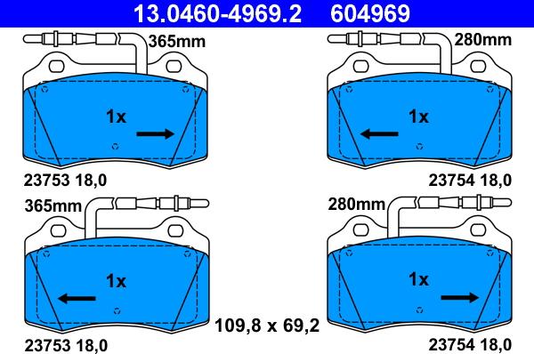 ATE 13.0460-4969.2 - Kit pastiglie freno, Freno a disco www.autoricambit.com