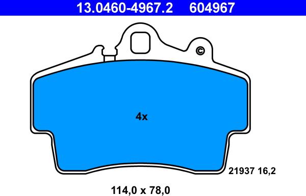 ATE 13.0460-4967.2 - Kit pastiglie freno, Freno a disco www.autoricambit.com