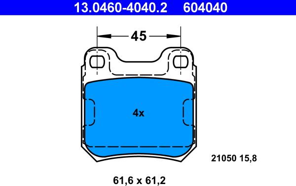 ATE 13.0460-4040.2 - Kit pastiglie freno, Freno a disco www.autoricambit.com