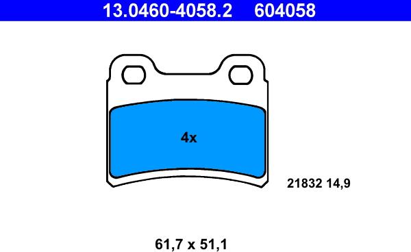 ATE 13.0460-4058.2 - Kit pastiglie freno, Freno a disco www.autoricambit.com