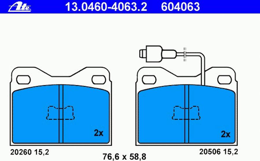 ATE 13.0460-4063.2 - Kit pastiglie freno, Freno a disco www.autoricambit.com