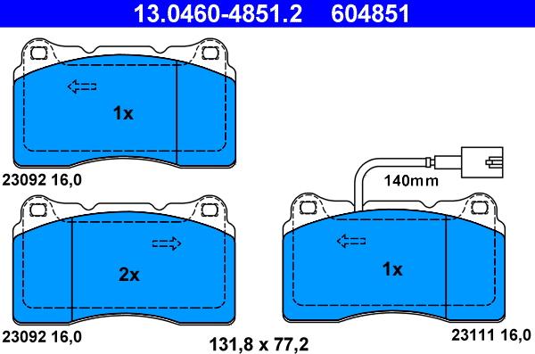 ATE 13.0460-4851.2 - Kit pastiglie freno, Freno a disco www.autoricambit.com