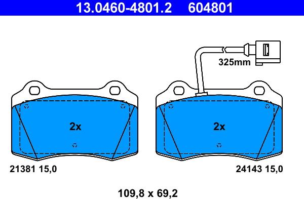 ATE 13.0460-4801.2 - Kit pastiglie freno, Freno a disco www.autoricambit.com