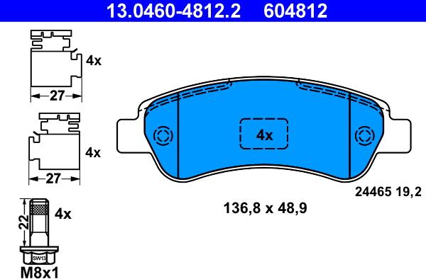 ATE 13.0460-4812.2 - Kit pastiglie freno, Freno a disco www.autoricambit.com