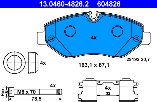 ATE 13.0460-4826.2 - Kit pastiglie freno, Freno a disco www.autoricambit.com