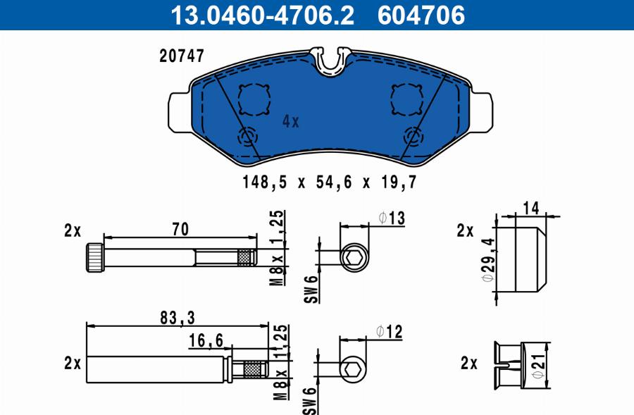 ATE 13.0460-4706.2 - Kit pastiglie freno, Freno a disco www.autoricambit.com