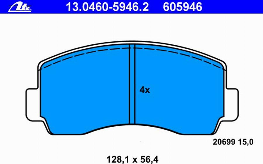 ATE 13.0460-5946.2 - Kit pastiglie freno, Freno a disco www.autoricambit.com