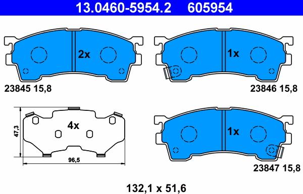 ATE 13.0460-5954.2 - Kit pastiglie freno, Freno a disco www.autoricambit.com